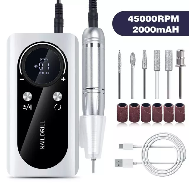 Ladattava ja Kannettava Kynsipora 45000rpm M2/Valkea