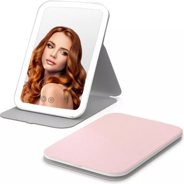 Kannettava ja ladattava LED meikkipeili Pink