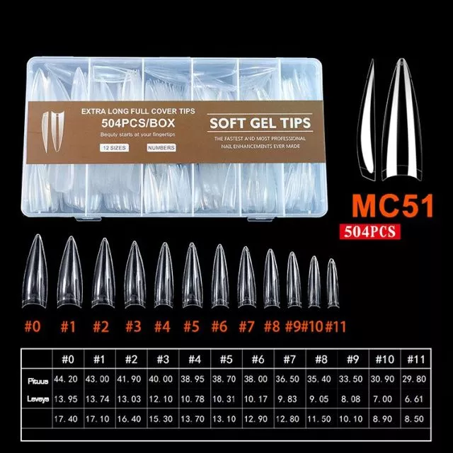 Extra Long Soft Gel Kynsitipit 51# 504 kpl